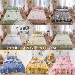 Bộ chăn ga đũi bánh bèo xinh giá rẻ💥 khuyến mãi tặng vỏ ôm theo bộ