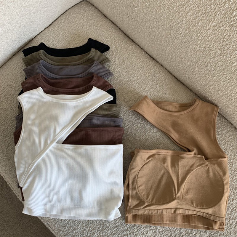 Áo Croptop Hai Dây Hở Vai Màu Sắc Trơn Có Đệm Ngực Phong Cách Hàn Quốc Dành Cho Nữ