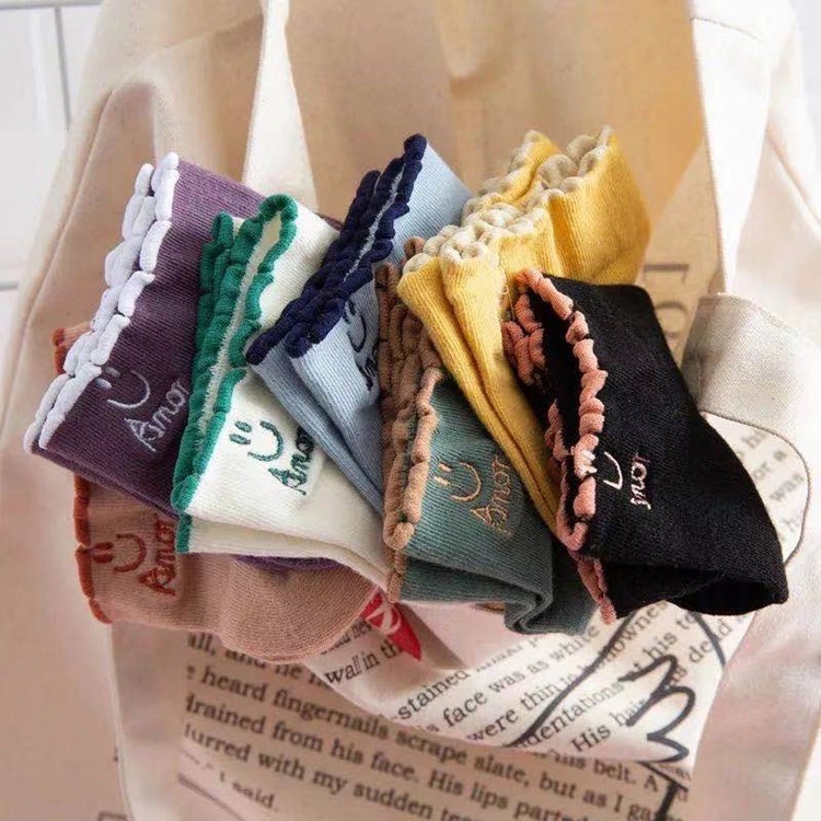 Tất vớ nữ cổ ngắn, tất nữ cổ ngắn, vớ cổ thấp vải cotton co dãn vintage Hàn Quốc nhiều màu