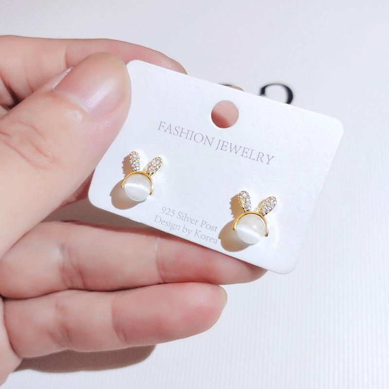 [Jiudolan] Bông Tai Hình Thỏ Đính Đá Opal Giả Dễ Thương Cho Nữ