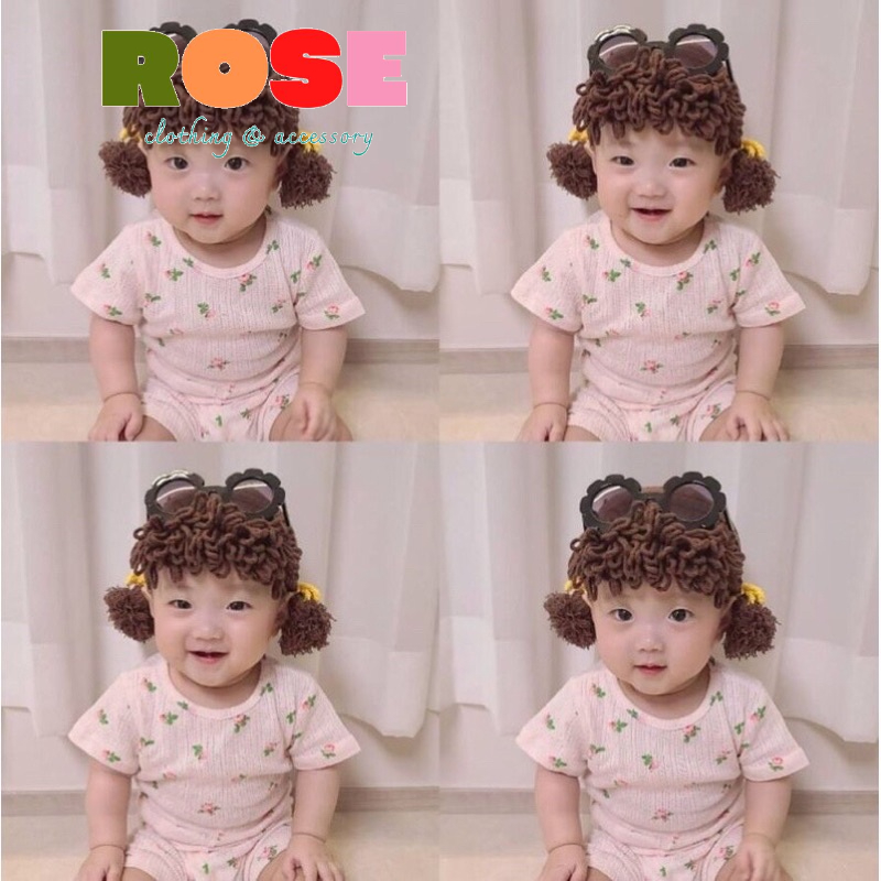 Mũ len tóc 2 chùm thấp đáng yêu cho bé