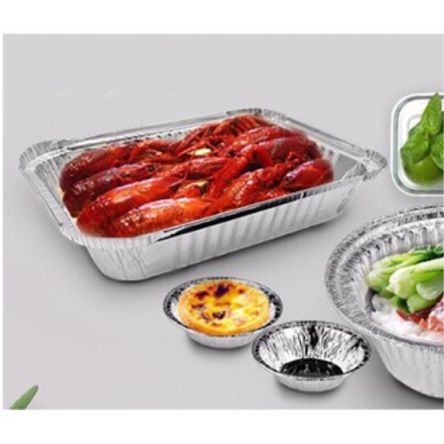 Set 25 hộp nhôm (Hộp giấy bạc) kèm nắp hình chữ nhật loại 1000ml đựng thực phẩm có thể nướng trực tiếp