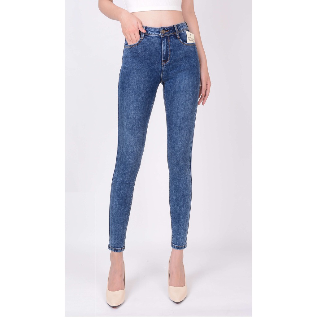 Quần jean nữ ống bó skinny đẹp lưng cao cạp cao trơn màu xanh đá hàng hiệu cao cấp mã 419 VANIZEN