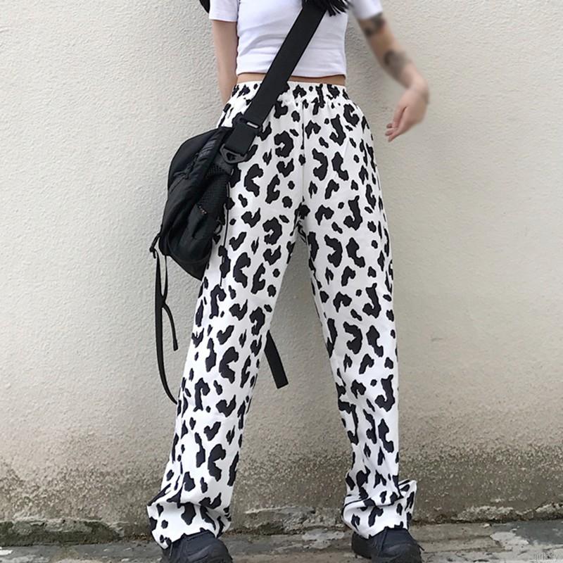 Quần Dài Ống Rộng Họa Tiết Da Bò Thời Trang Phong Cách Hàn Quốc Cho Nữ