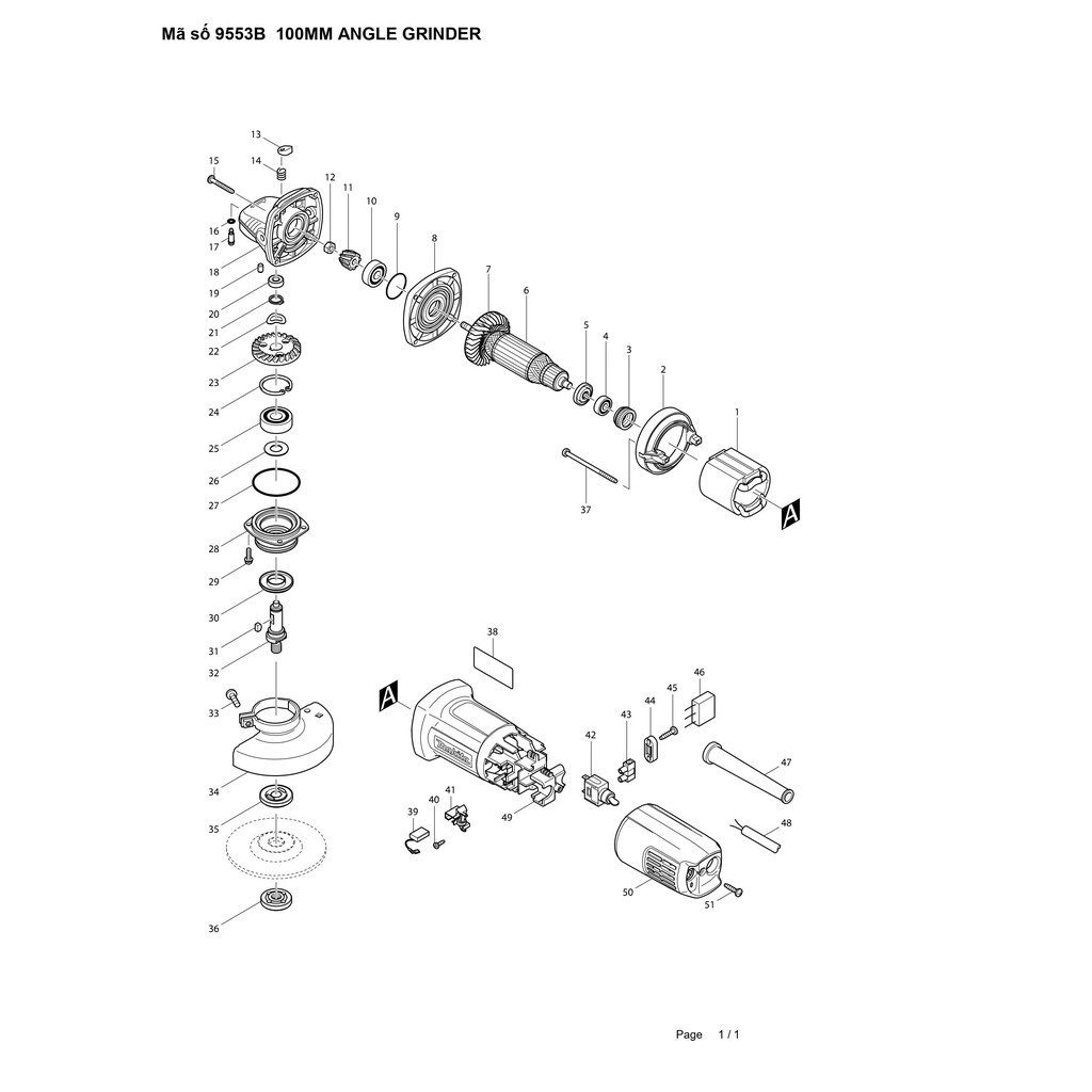 Phụ tùng máy mài 9553B Makita- phần 1