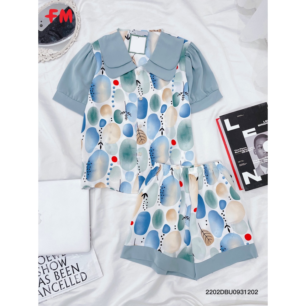 Đồ bộ nữ FM Style pijama lụa mặc nhà ngắn tay quần đùi cổ bèo dễ thương thời trang 220212021