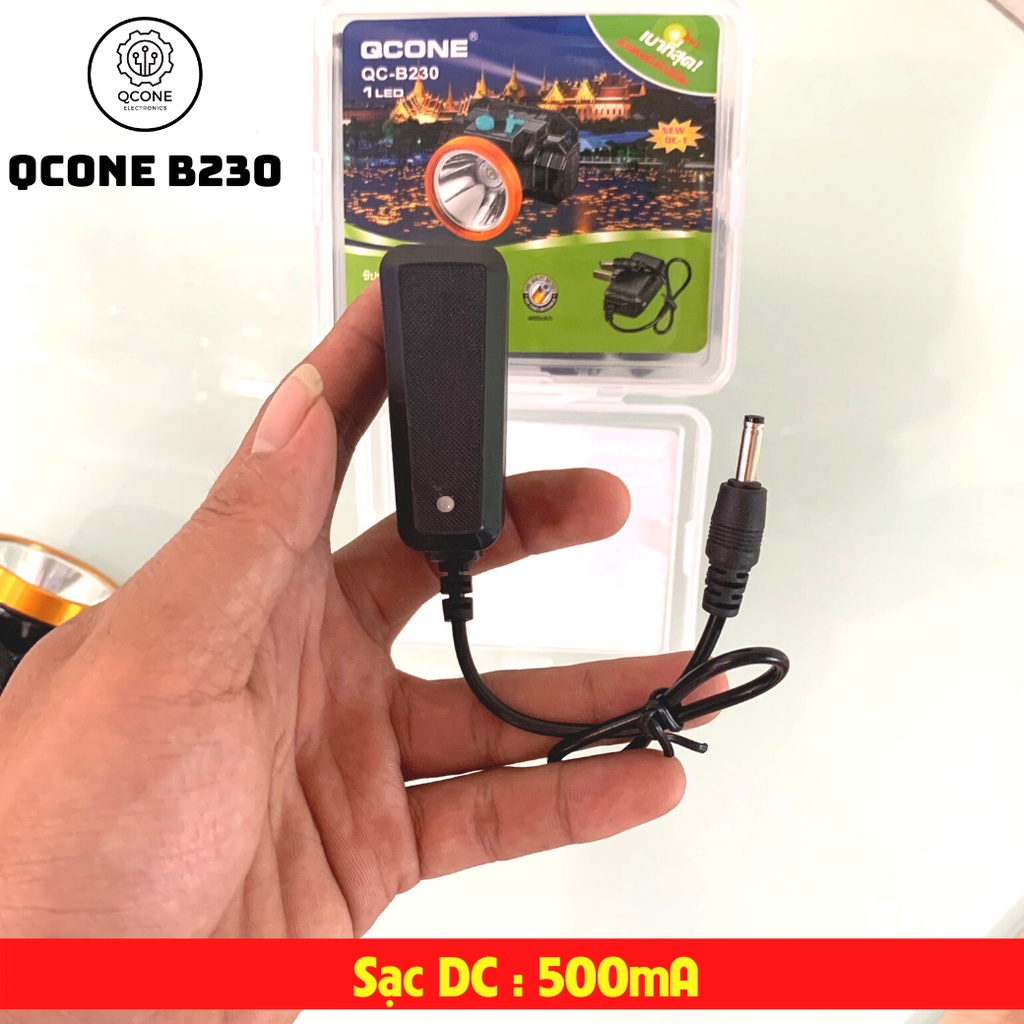 Đèn pin đội đầu QCONE THAILAND B230 Ánh sáng vàng 1 bóng led tập trung, Pin chuẩn Lithium, 2 chế độ sáng mạnh và yếu