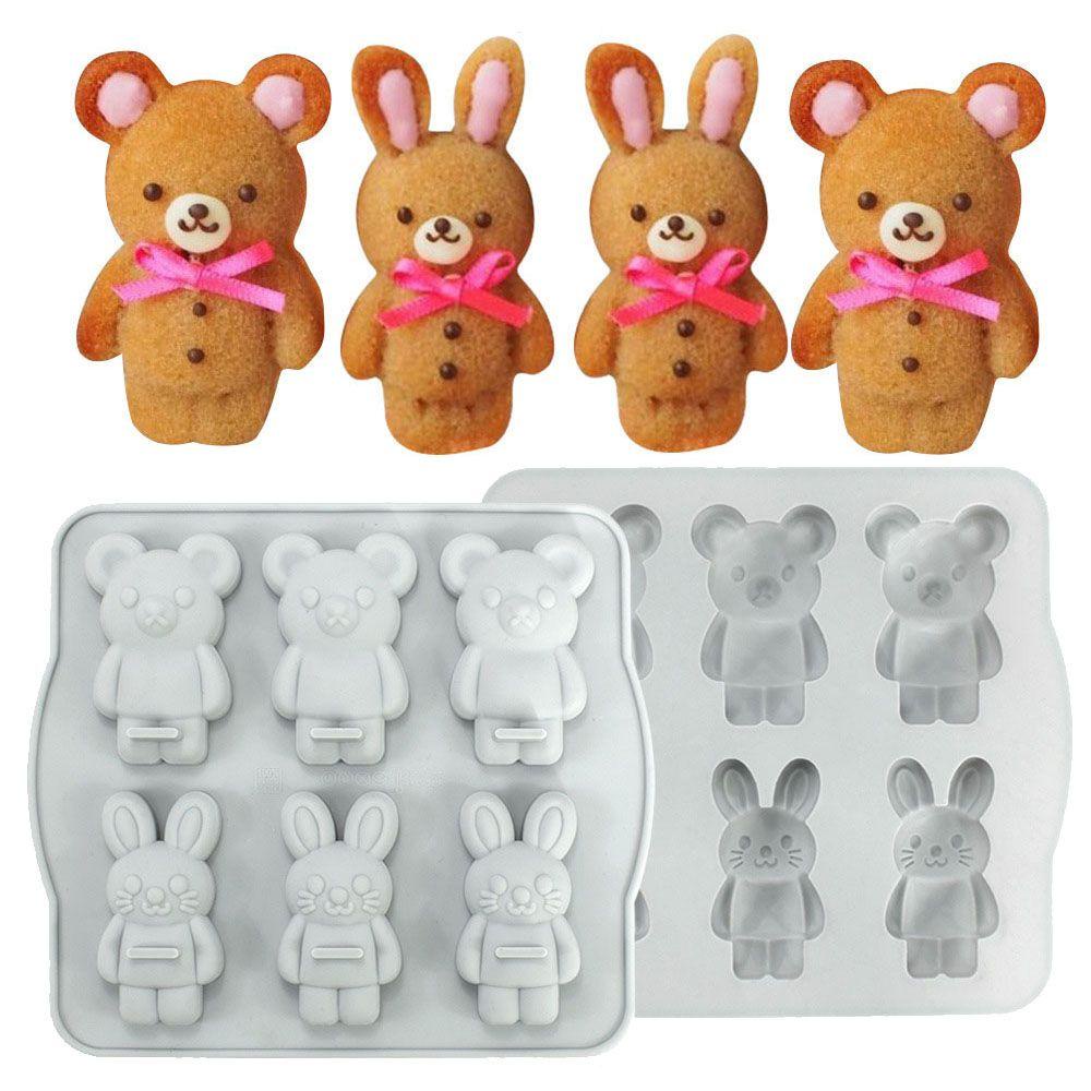 Khuôn Silicone Làm Bánh Mousse Hình Thỏ Phục Sinh / Gấu 3D 6 Ngăn DIY