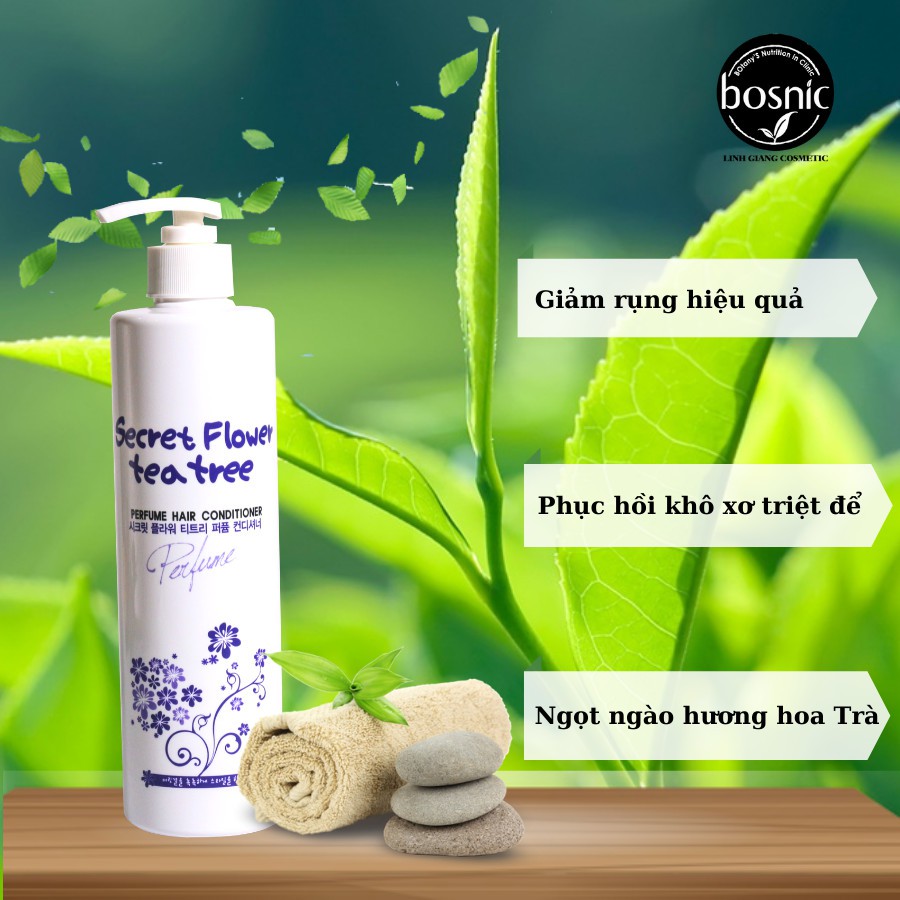 COMBO SECRET FLOWER TEA TREE- GỘI XẢ HƯƠNG HOA PHỤC HỒI TÓC HƯ TỔN BOSNIC 500