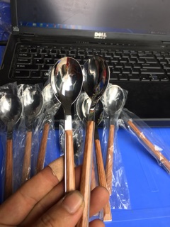 combo 5 thìa inox sin cán gỗ