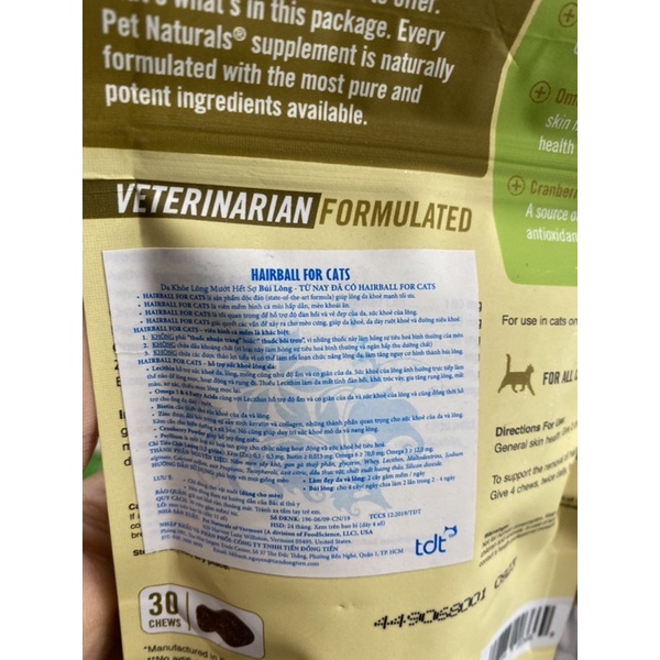 Viên uống hỗ trợ tiêu búi lông cho mèo Pet Naturals Hairball for cat 45g