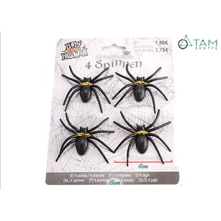 Set 04 con nhện giả trang trí màu đen bằng nhựa ĐK 6-7cm TAN