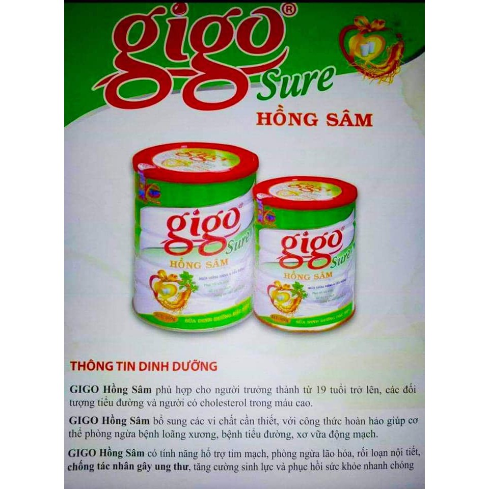 SỮA GIGO SURE Hồng sâm 900 Gr : sữa bột giúp phòng ngừa loãng xương, xơ vữa động mạch và tiểu đường