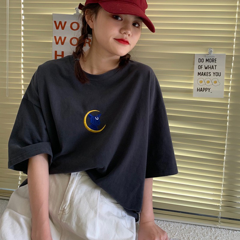 Áo Thun Ngắn Tay In Hình Mèo Xinh Xắn Cho Nữ