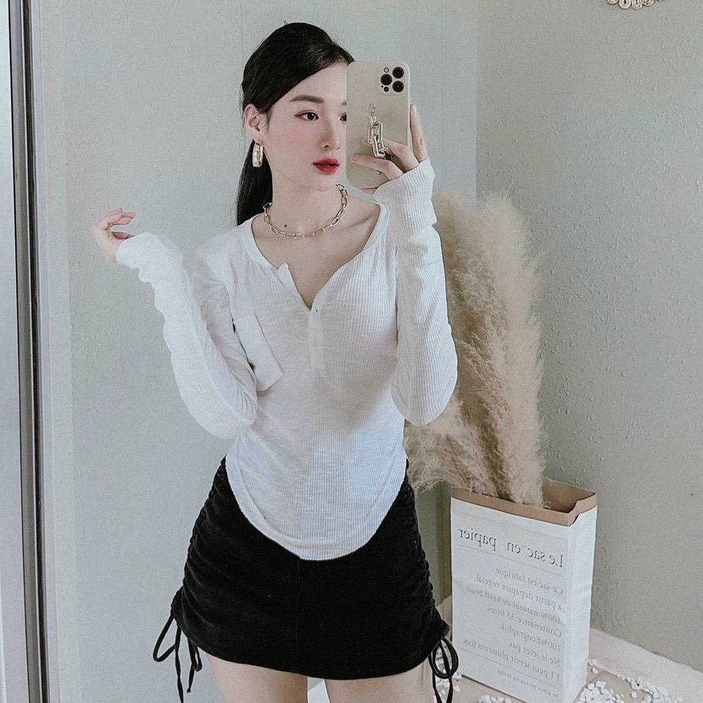 [Hàng cao cấp loại 1] Áo len gân body dài tay cúc ngực chất len tăm cao cấp ôm sát không bai dão Eris Store 024 | BigBuy360 - bigbuy360.vn