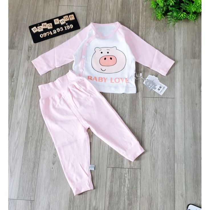 Bộ cài lệch cạp cao cotton dày vừa QC bé trai/bé gái