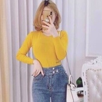 Áo thun cổ tròn dài tay chất cotton