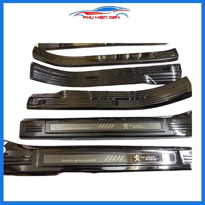 Bộ ốp bậc cửa trong ngoài nẹp bước chân Peugeot 5008 vân Titan chống trầy trang trí xe