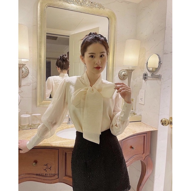 [HÀNG LOẠI I]Áo sơ mi tay bồng cổ nơ khuy ngọc tiểu thư nhiều màu sắc SMB01 | BigBuy360 - bigbuy360.vn