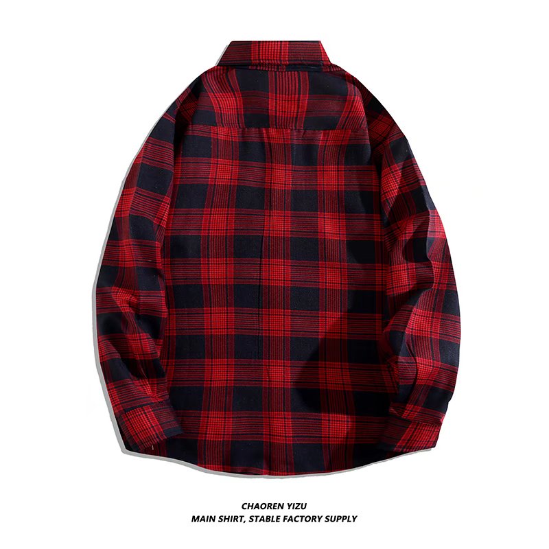 Mới Áo Sơ Mi Tay Dài Dáng Rộng Kẻ Sọc Caro Phong Cách Hàn Quốc Với 2 Màu Lựa Chọn Cho Nam