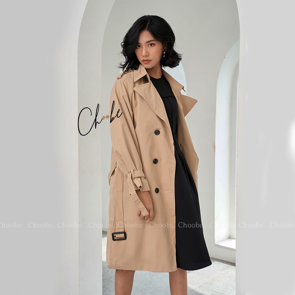 Áo khoác nữ Choobe dáng dài, măng tô vải kaki có lớp lót, phong cách thanh lịch, sang trọng  | BigBuy360 - bigbuy360.vn