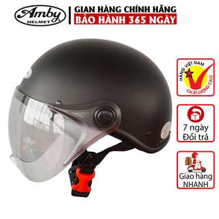 Mũ Bảo Hiểm Nửa Đầu Amby ST05, có kính che nửa mặt, kiểu dáng thời trang cho nam và nữ - Đen Nhám