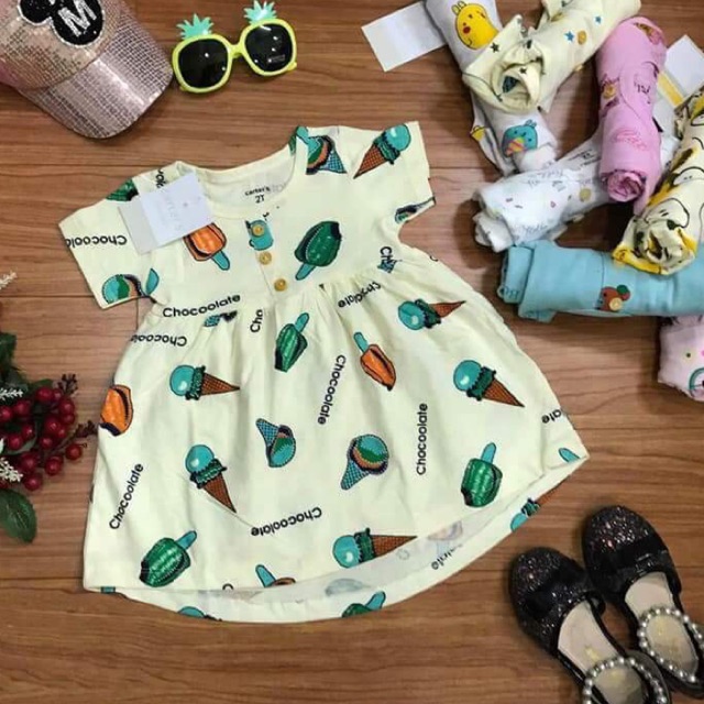 váy cotton cộc tay baby doll bé gái 9-22kg ( xả hàng)
