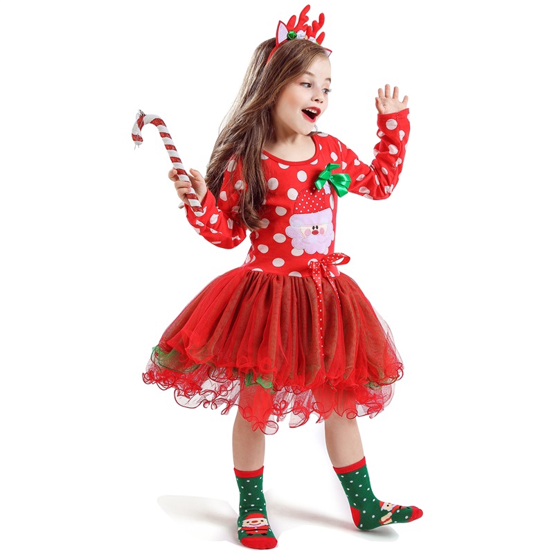 Đầm xòe hình búp bê/ông già nô-en/người tuyết cho bé gái