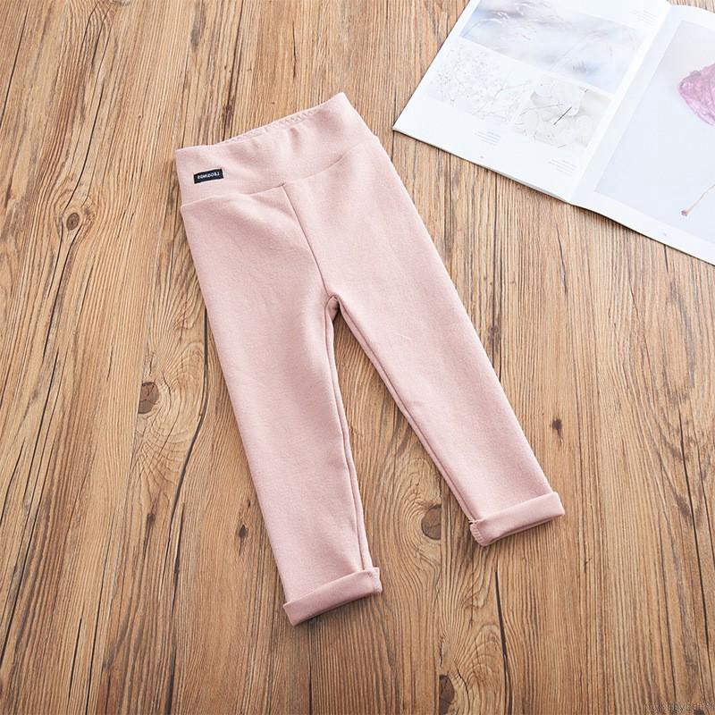 Quần legging cotton lưng thun màu trơn in họa tiết xinh xắn cho bé gái