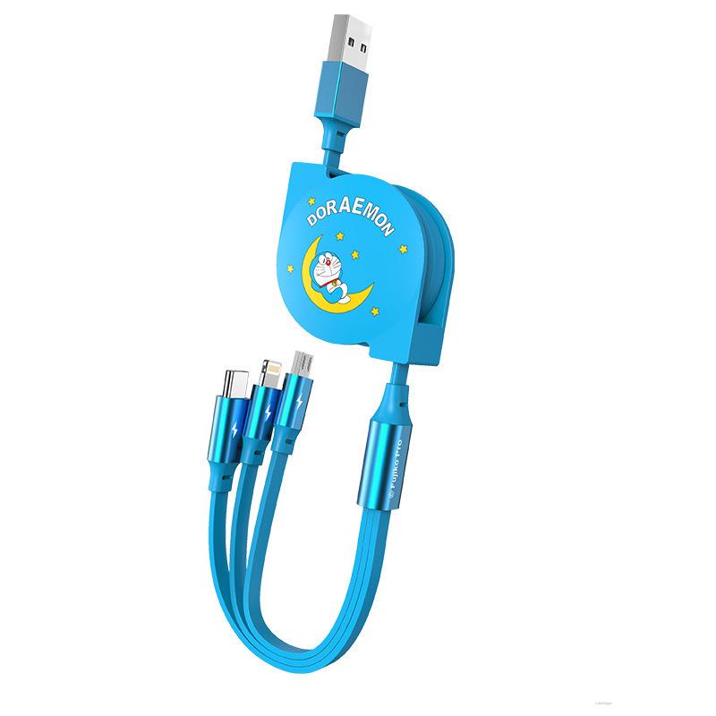 Cáp dữ liệu kéo dạng kính thiên văn Doraemon 3 dây sạc Micro Type-C