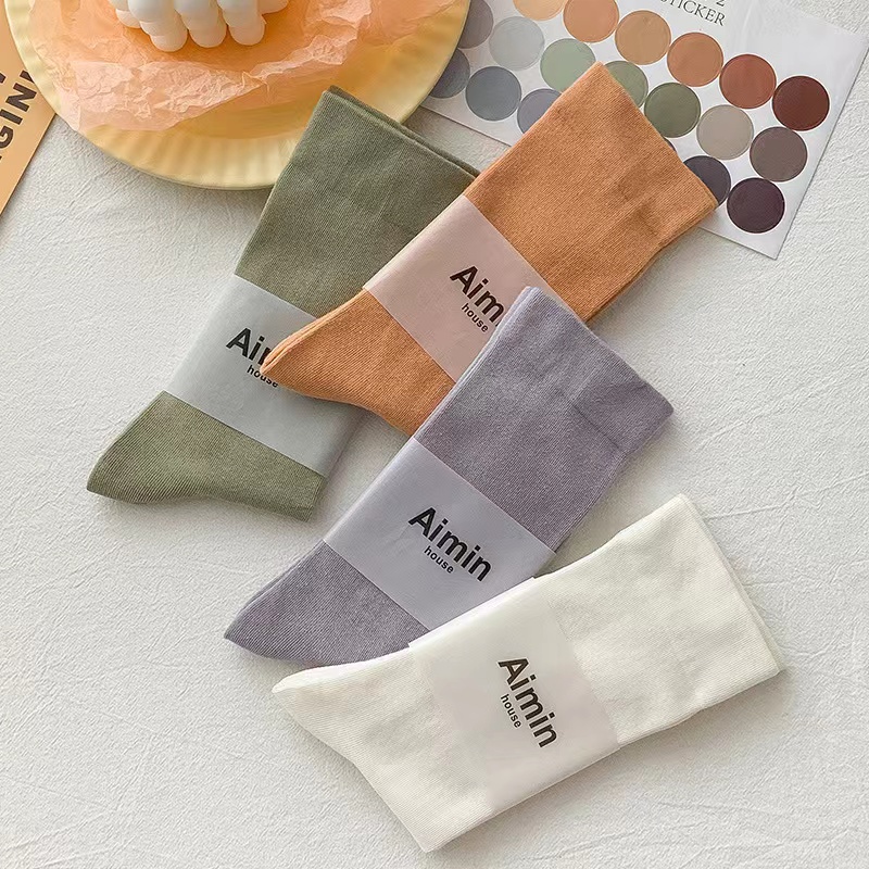 Vớ Cotton Màu Sắc Đơn Giản Phong Cách Hàn Quốc Cho Nữ