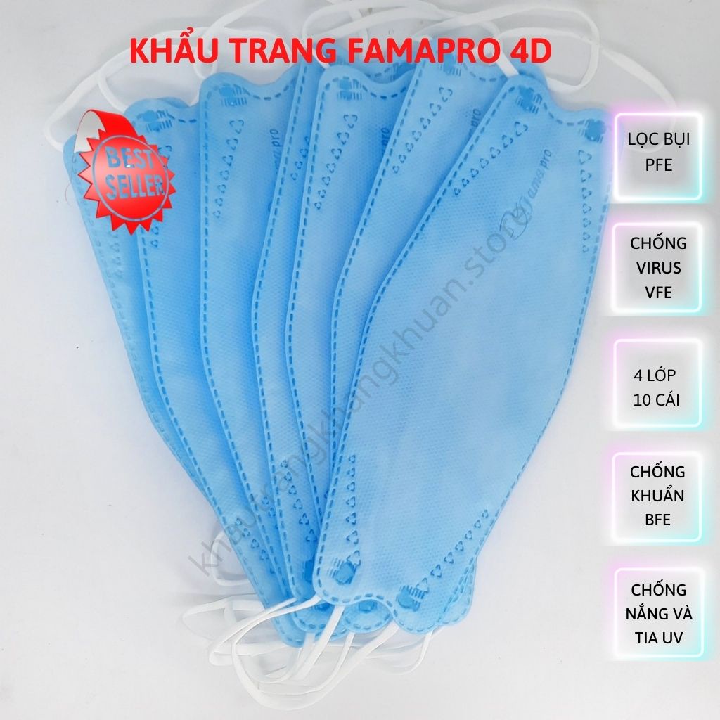 Khẩu trang FAMAPRO, Khẩu trang 4D, dạng túi [HÀNG TẬN XƯỞNG], kháng khuẩn &gt;98%, chống UV, bụi siêu mịn, [10 cái]