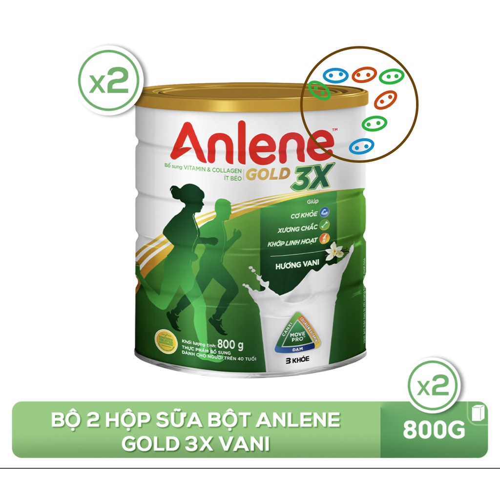 [Date 2024] Bộ 2 lon Sữa bột Anlene 3 khoẻ Gold Vani 800g