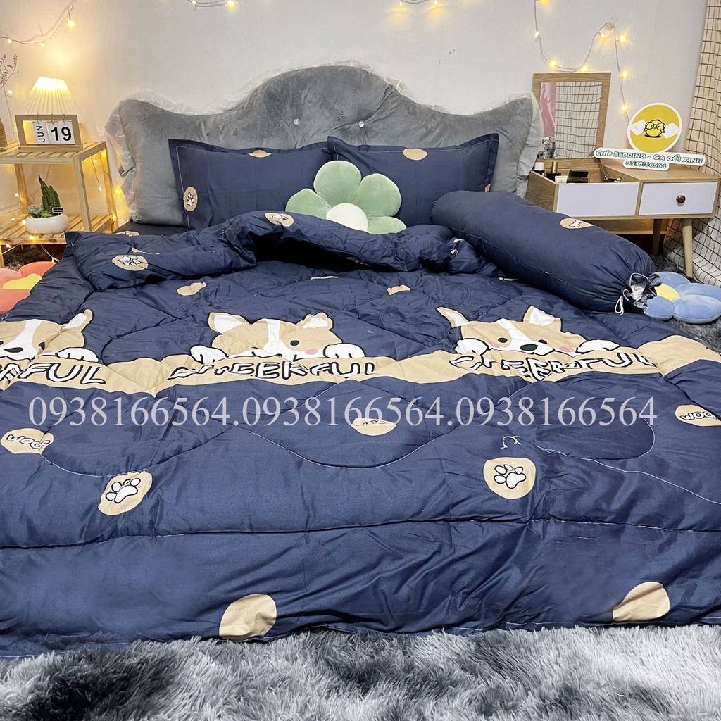 TRỌN BỘ COTTON POLY 5 MÓN CHĂN PHAO DÀY DẶN HÀNG VN CHÓ CHEEFULL - ĐỦ KÍCH THƯỚC