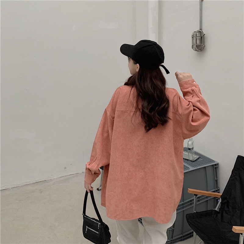 Áo sơ mi dáng rộng tay dài phong cách thời trang retro hàn quốc