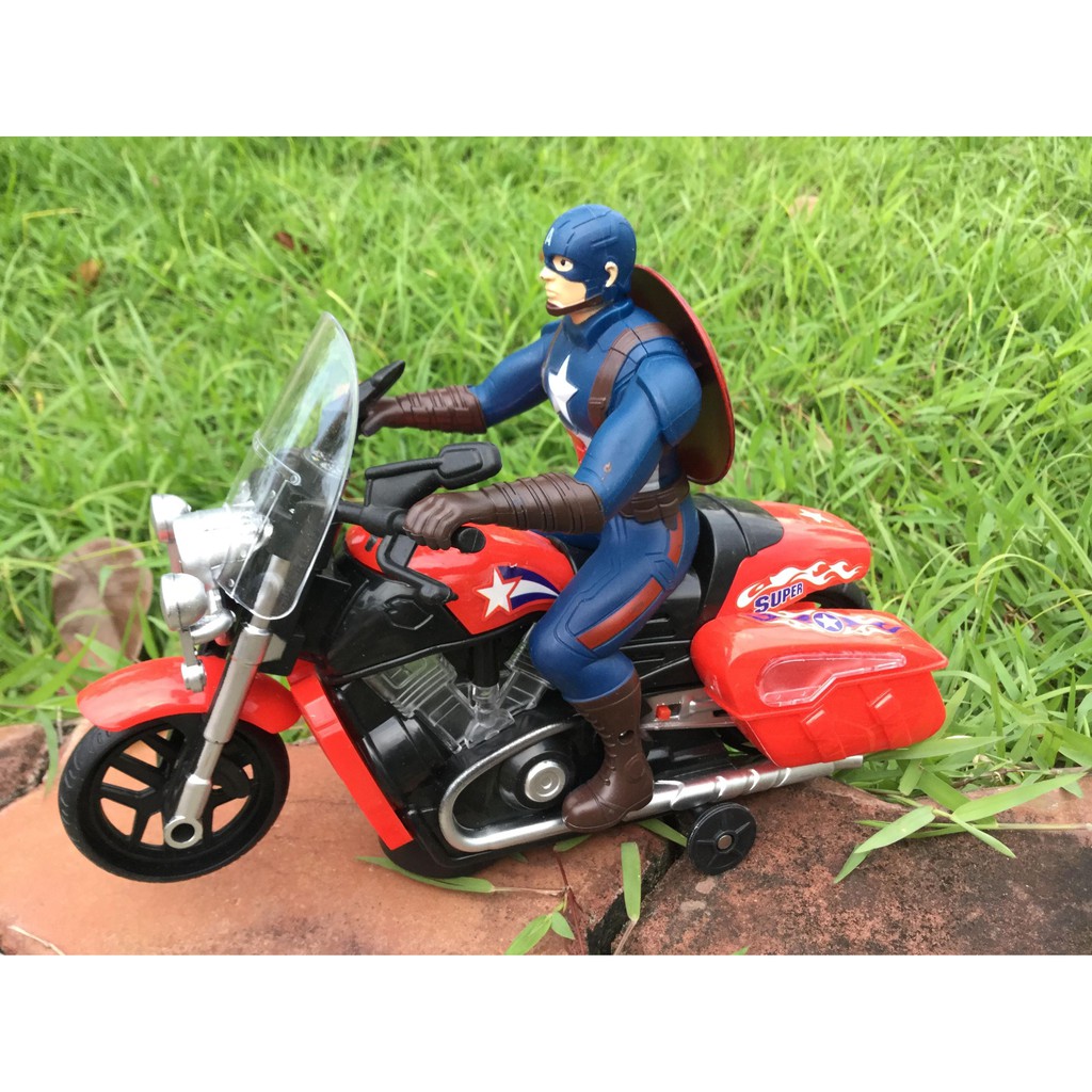 siêu nhân cưỡi moto Captain America chay pin có đèn, nhạc