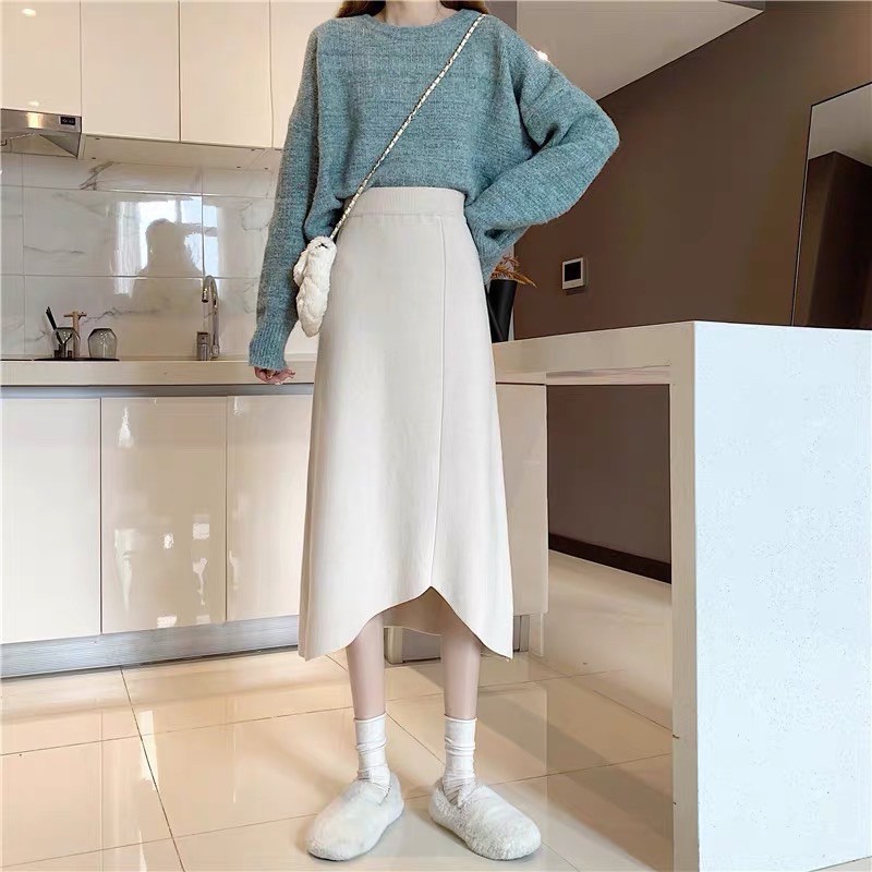 CHÂN VÁY DÀI MIDI VẠT KHOÉT CÁCH ĐIỆU, CHÂN VÁY CÔNG SỞ DÀI QUA GỐI