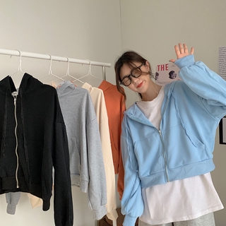 Áo khoác tay dài màu trơn phối khóa kéo 5 màu lựa chọn cho nữ