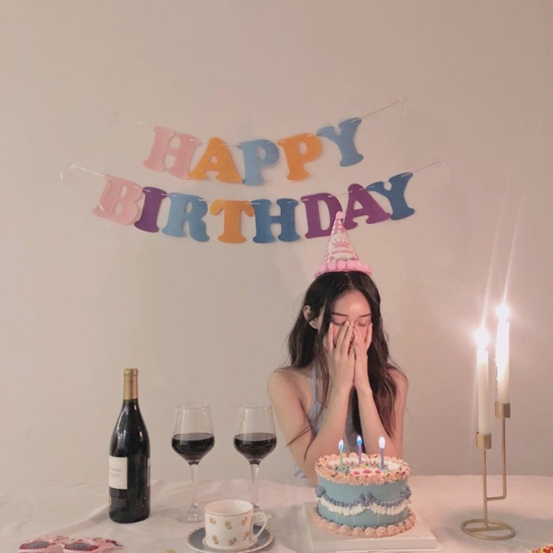 Dây Cờ Treo Tường Trang Trí Sinh Nhật Màu Macaron In Chữ Happy Birthday Phong Cách Hàn Quốc