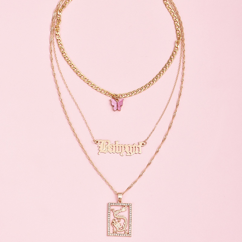 Vòng cổ Thép Không Gỉ Mặt Bướm Hồng Khắc Chữ Babygril Thời Trang