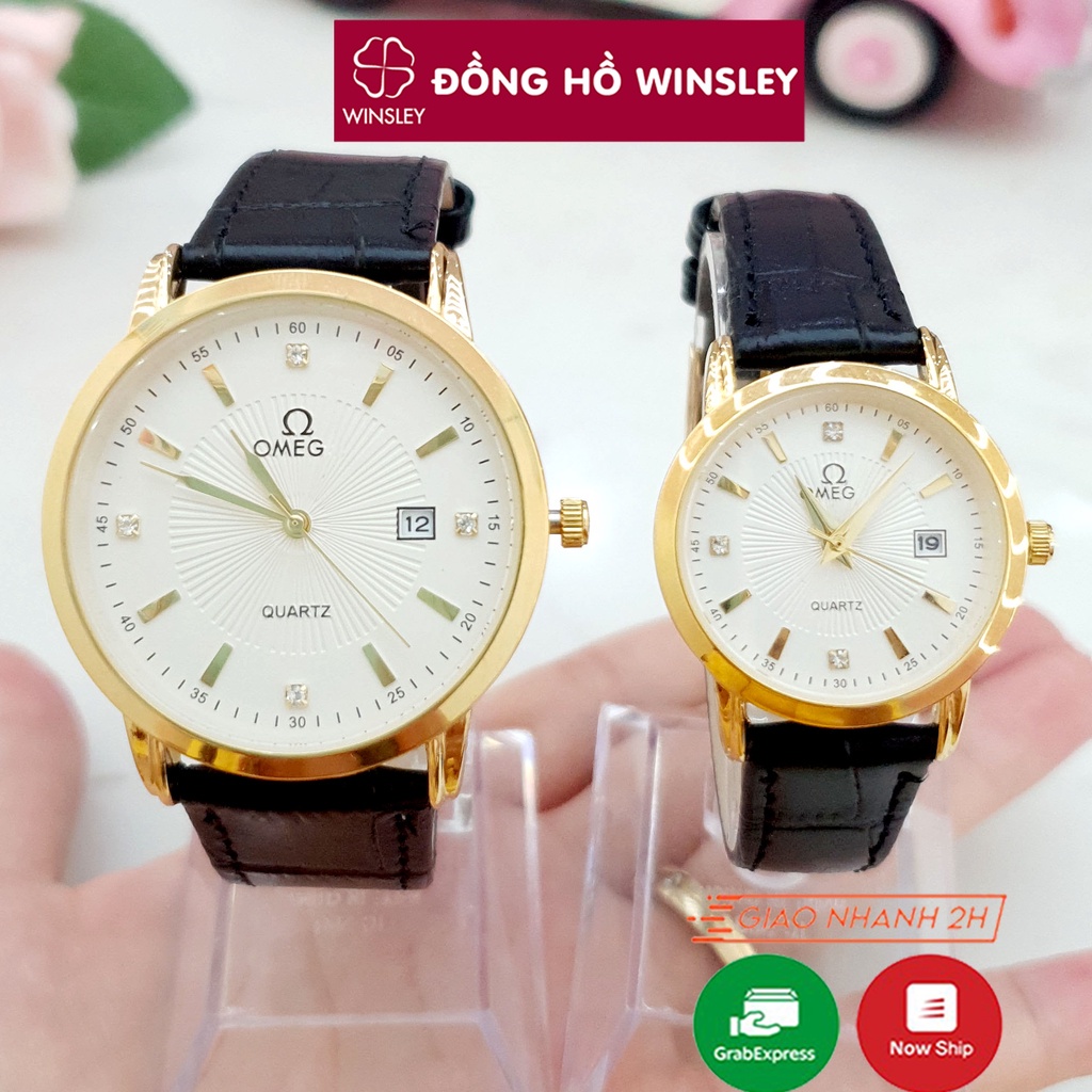 Đồng hồ đôi nam nữ đeo tay OMG dây da viền mạ vàng đẹp giá rẻ thời trang chính hãng Winsley - Hàng mới về
