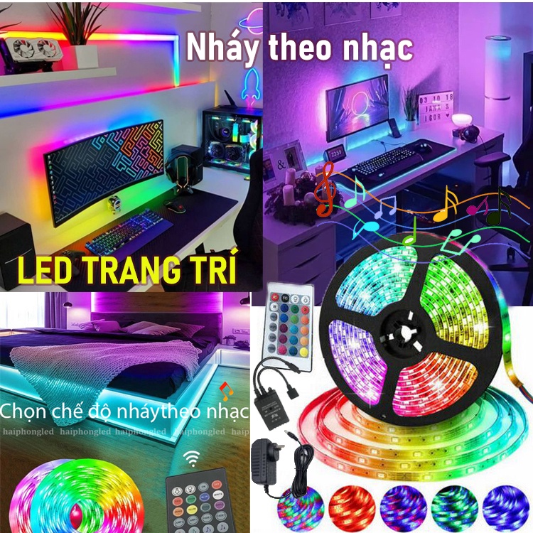 Dây đèn led RGB 12V mix màu nháy theo nhạc trang trí phòng ngủ/bàn làm