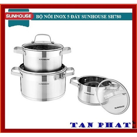 BỘ NỒI INOX 5 ĐÁY SUNHOUSE SH780