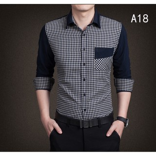 Áo sơ mi nam caro trắng đen tay và cổ áo nhung