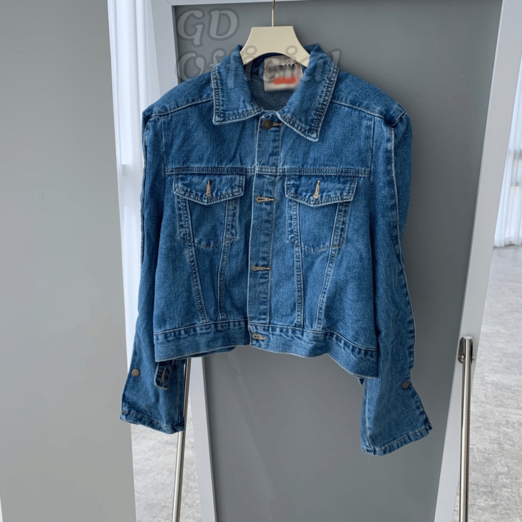 K101|Áo khoác jeans nữ dáng croptop ngắn năng động màu xanh denim GD Official