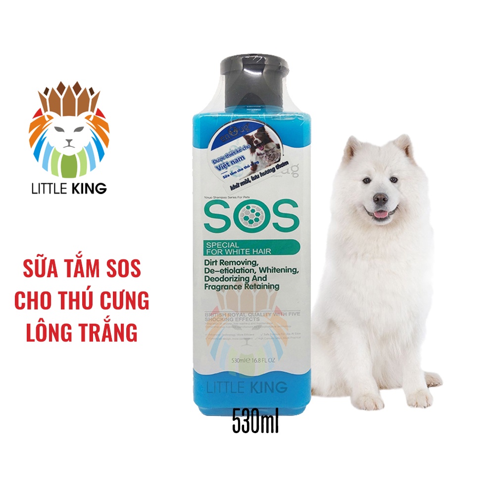 Sữa tắm SOS dành riêng cho chó mèo lông trắng dung tích 530ml Chai xanh dương Little King pet shop