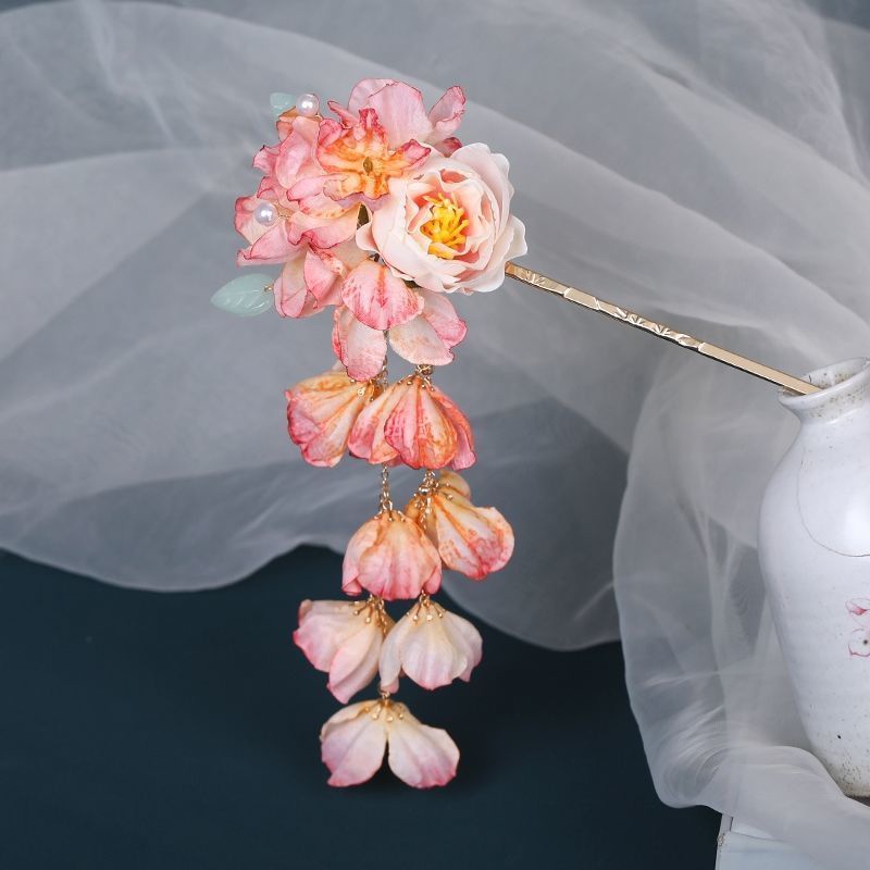 [Aishang Đẹp Phụ Kiện] Trâm Cài Tóc Hoa Tua Rua Bằng Gỗ Lụa Phụ Kiện Hán Phục Cổ Điển Cho Nữ