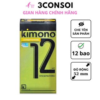 Bao cao su Kimono, bao cao su siêu mỏng 0.03mm, bao cao su cao cấp, hộp 12 bcs