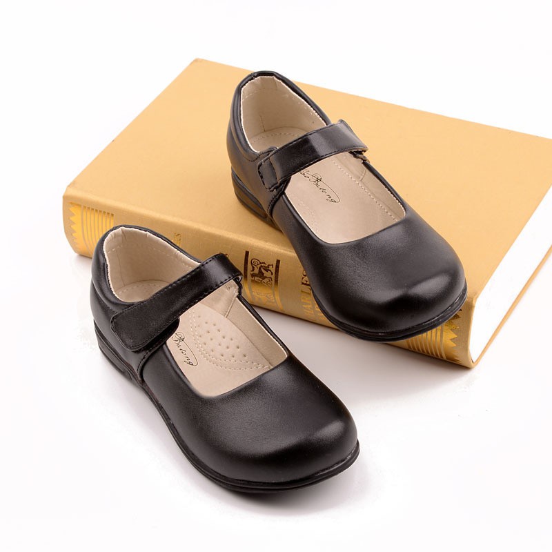 Giày búp bê da màu đen thời trang cho bé gái