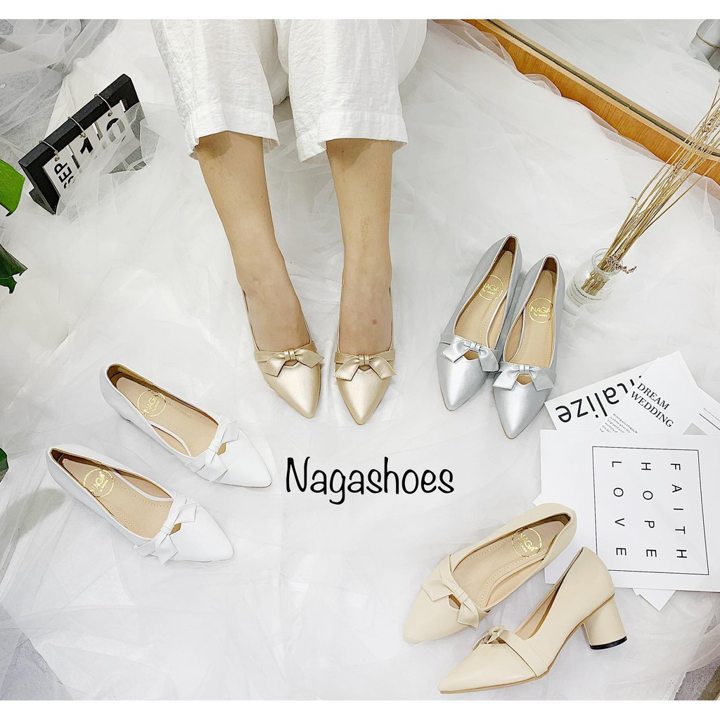 GIÀY CAO GÓT NAGASHOES MŨI NHỌN NƠ GÓT 5P NAC131